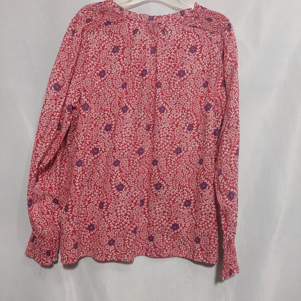 Talbots Womens Large Peasant Top Blouse Red Floral Smocking Red Trim Lightweight - Picture 5 of 8